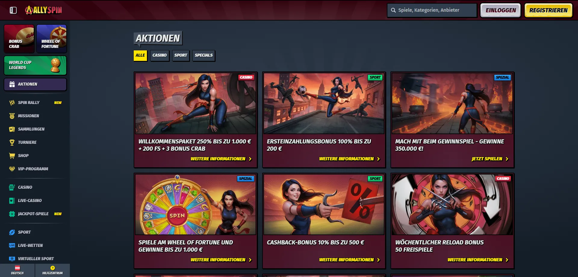 AllySpin Casino Willkommensbonus bis €1.500 – Bonusangebot Österreich