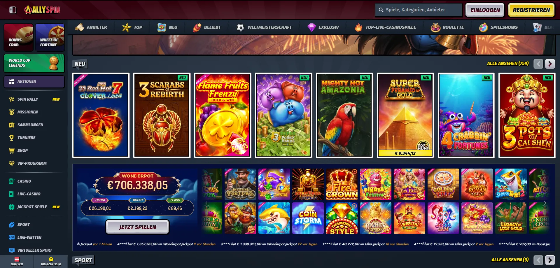 AllySpin Casino Slots und Spielauswahl – Merkur und Novoline Österreich